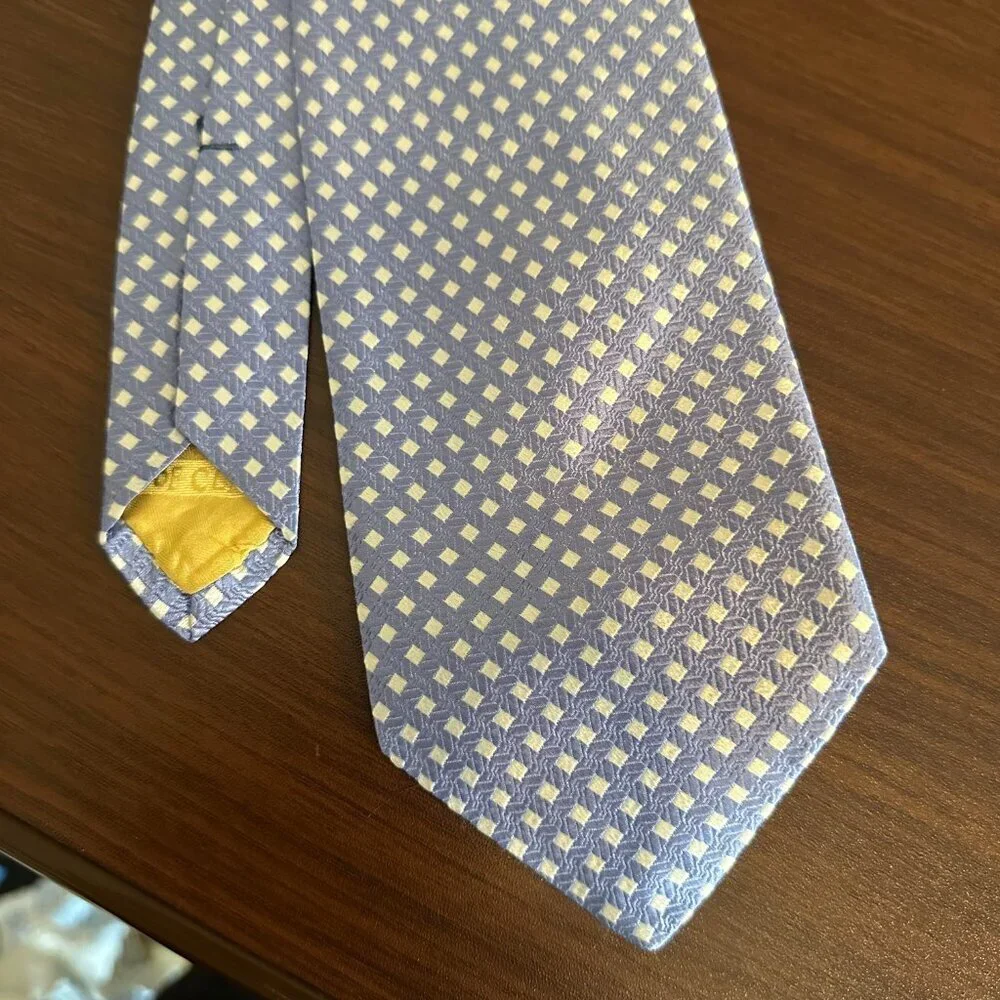 Robert Talbott Geometric Blue White Check Silk Necktie Classic Tie